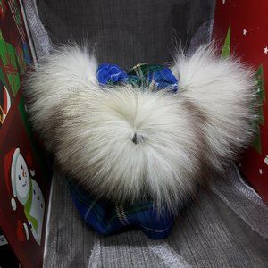 Tartan Teddy Bear Christmas Ornament - Genuine Fur - Fox